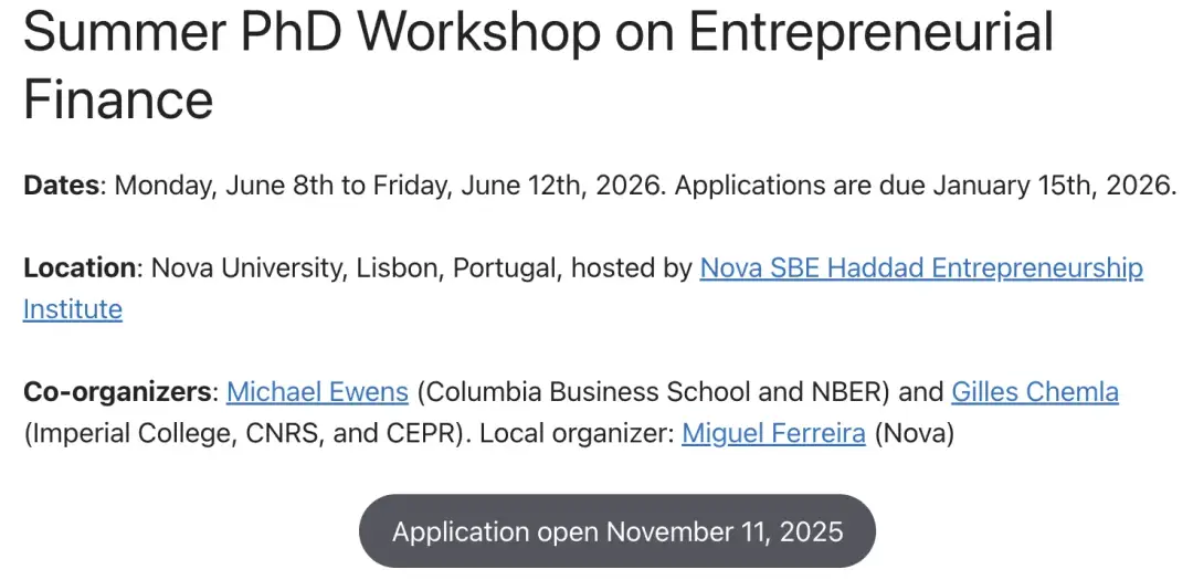 Summer PhD Workshop on Entrepreneurial Finance