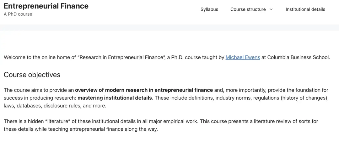 Entrepreneurial Finance: A PhD Course